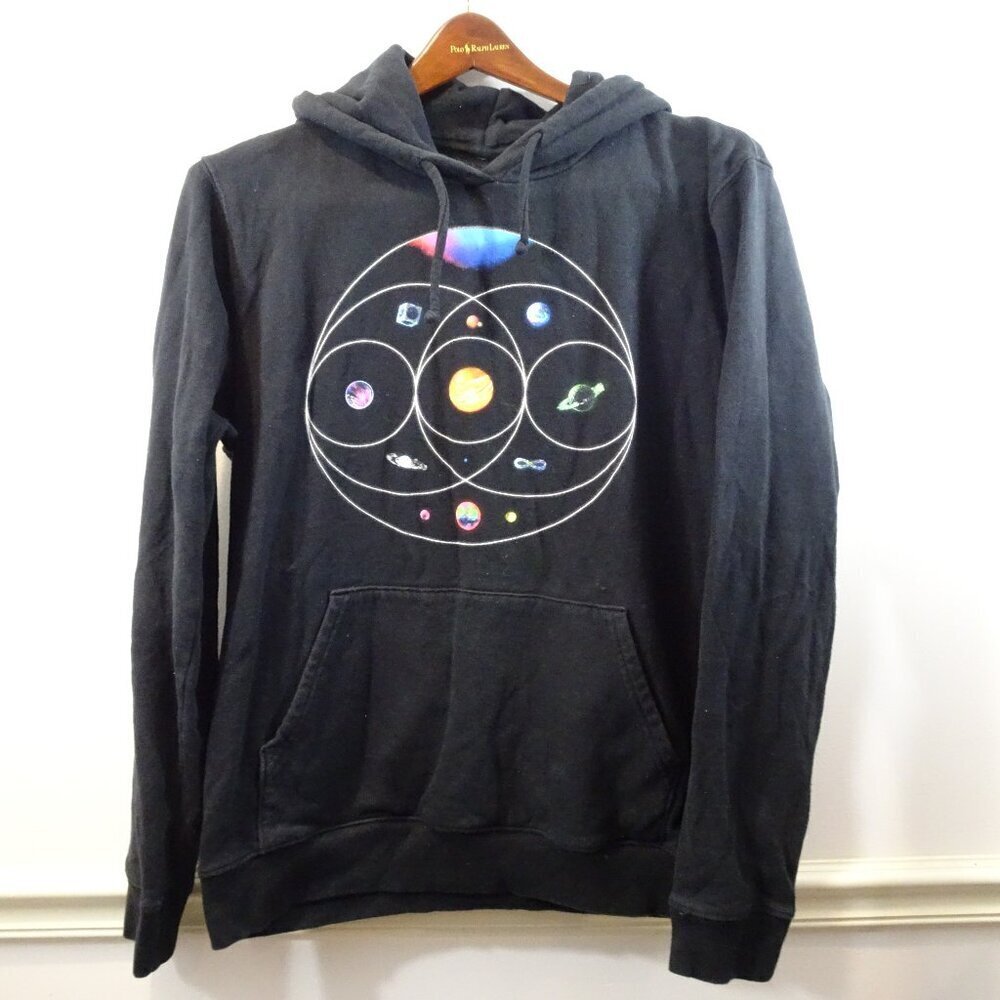 ColdPlay Hoodie Mens Medium Music Of The Spheres Graphic Print Long Sleeve Black